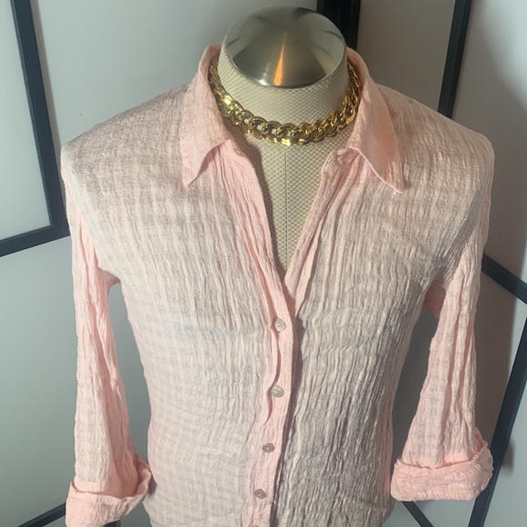 Harve Benard by Benard Holtzman Pink Sheer Linen Summer Button Down Shirt - Picture 6 of 12